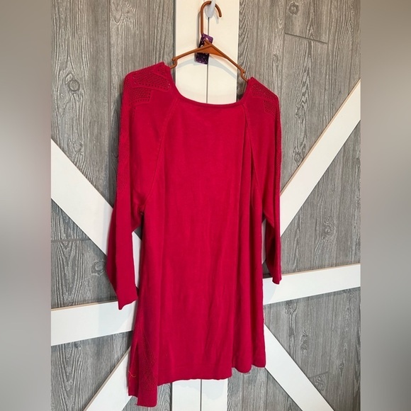 B11.09 NWT Women's Raglan Sleeve Pointelle Sweater Plus Hot Pink 1X - Picture 7 of 7